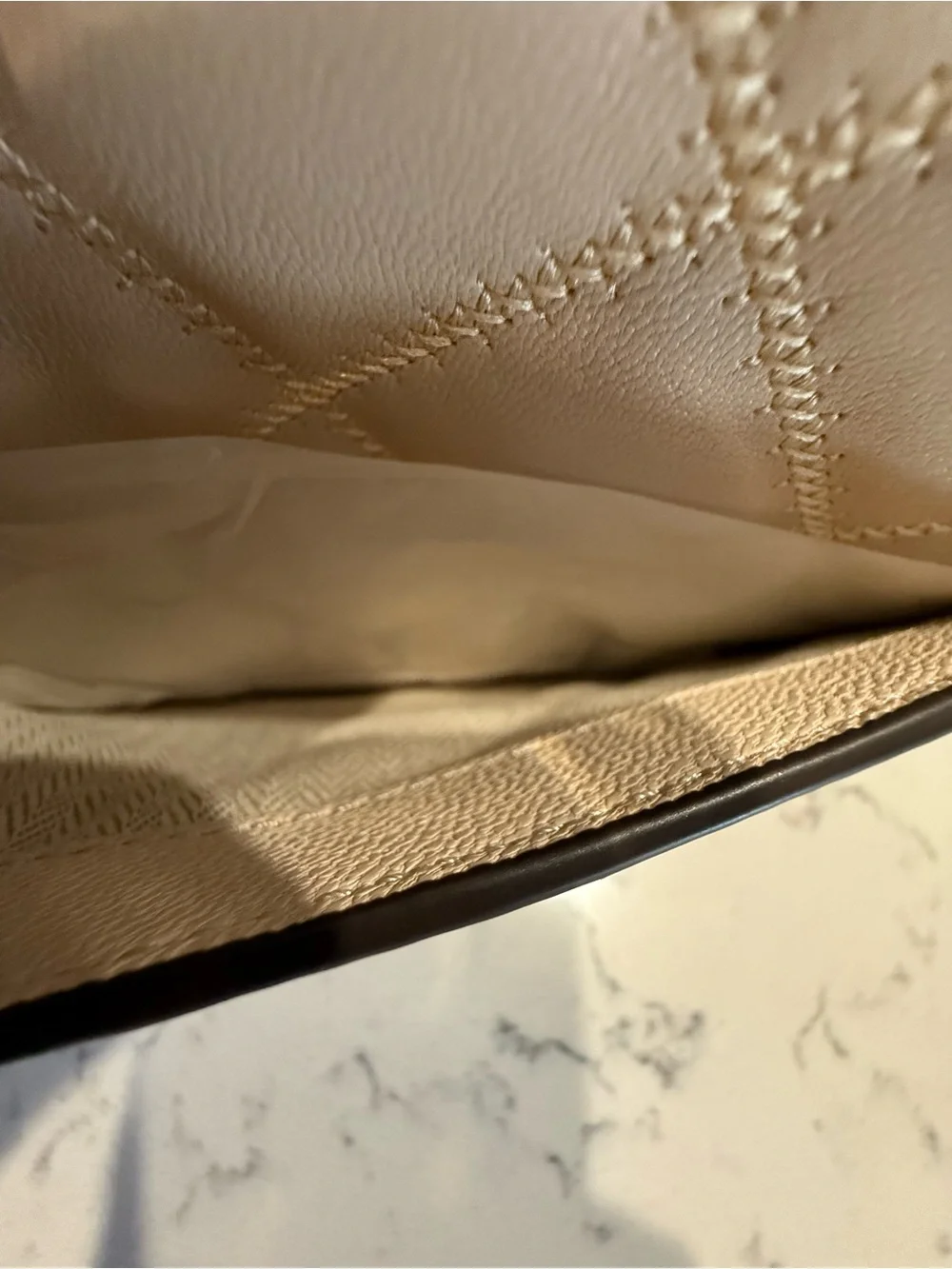Tory Burch Cream Quilted Chain Crossbody Bag with Gold Hardware